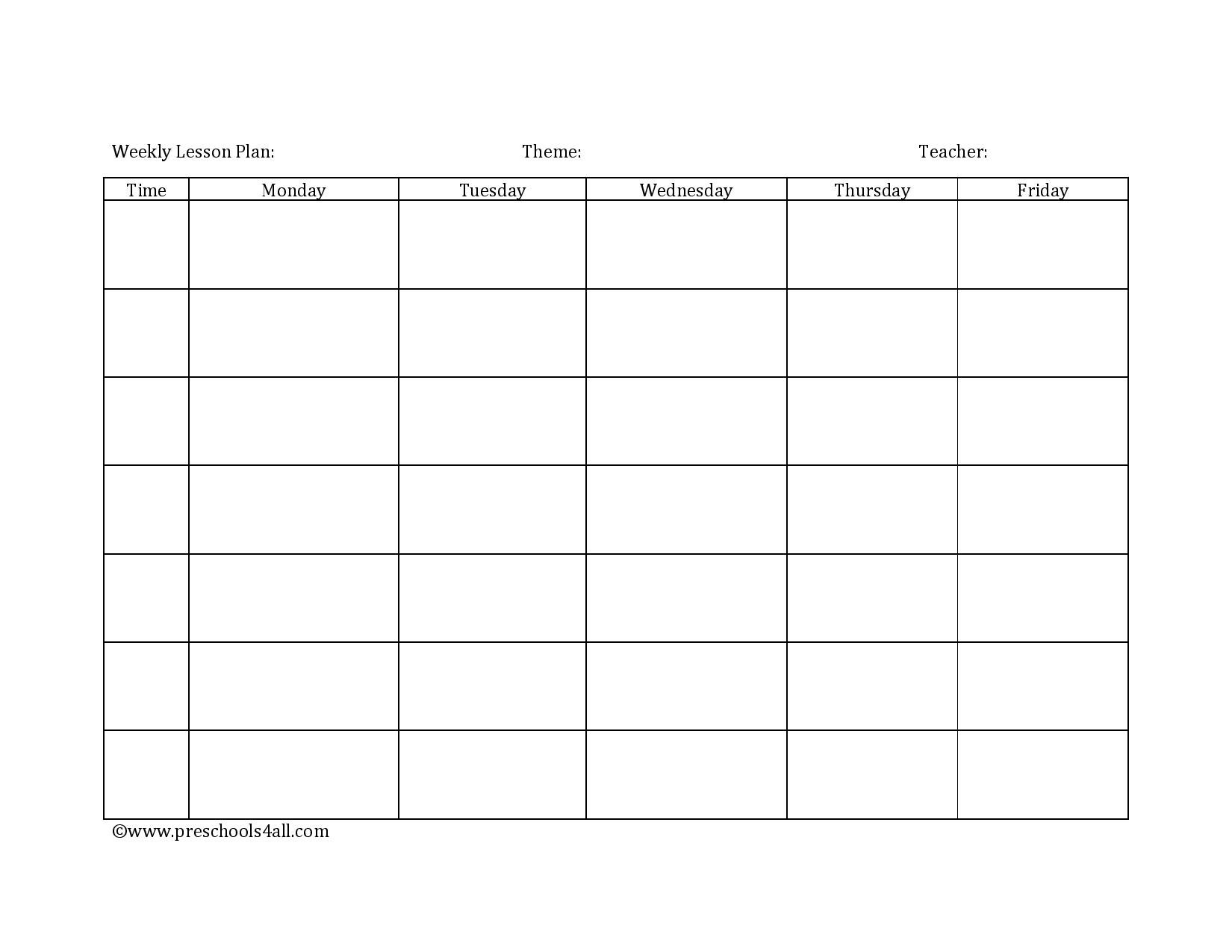  Blank Preschool Lesson Plan Template 