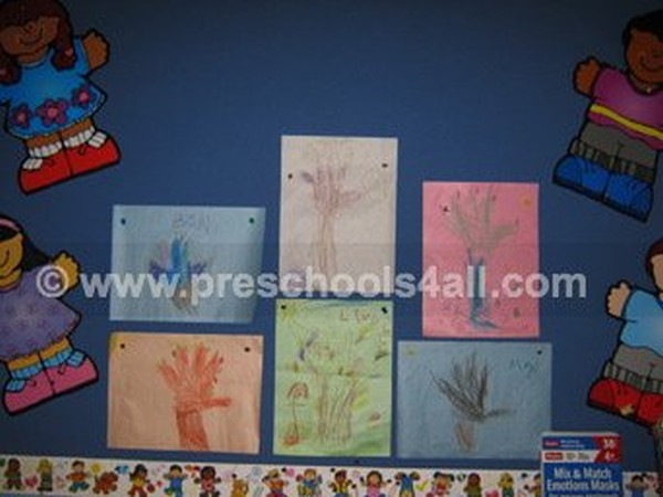 Hand Print Fall Trees Bulletin Board